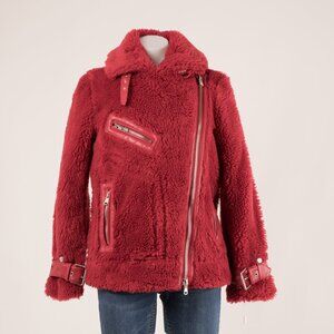 Avec Les Filles Red Faux Shearling Moto Jacket XS